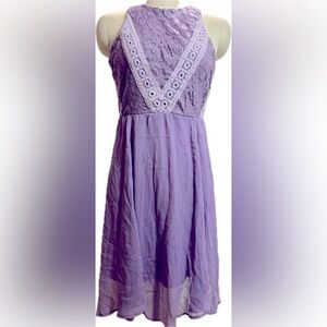 Maurices- Lilac macrame chiffon midi dress. Small.